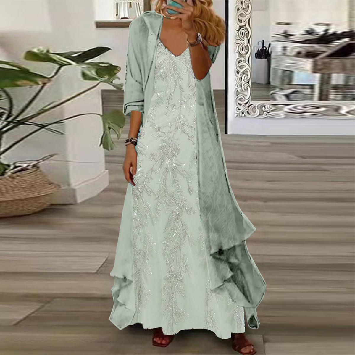 Elegantes Grünes Maxi-Kleid mit Jacke für Frühlingstage
