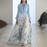 Florales Maxikleid mit V-Ausschnitt - Frühlingshafter Luxus & Komfort