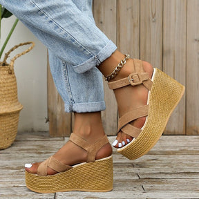 Wedge Sandalen Damen Sommer Cross-Strap Plateau