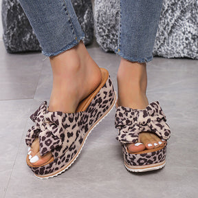 Leoparden Print Wedge Slippers Sommer Chic Damen