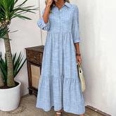 Frühlingshaftes Maxi-Kleid mit Streifenmuster und 3/4 Ärmeln - Stil trifft Komfort