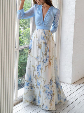 Florales Maxikleid mit V-Ausschnitt - Frühlingshafter Luxus & Komfort