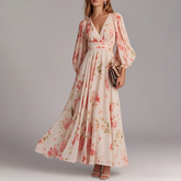 Blumiges Maxi-Kleid mit V-Ausschnitt für elegante Anlässe