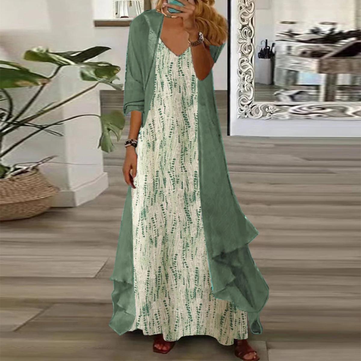 Elegantes Grünes Maxi-Kleid mit Jacke für Frühlingsevents
