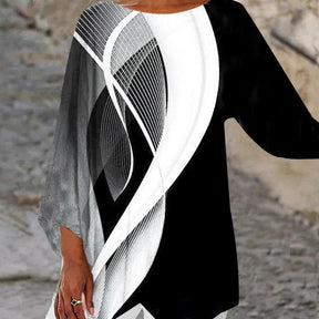 Geometrische Print-Bluse mit asymmetrischem Saum für Freizeit-Trends