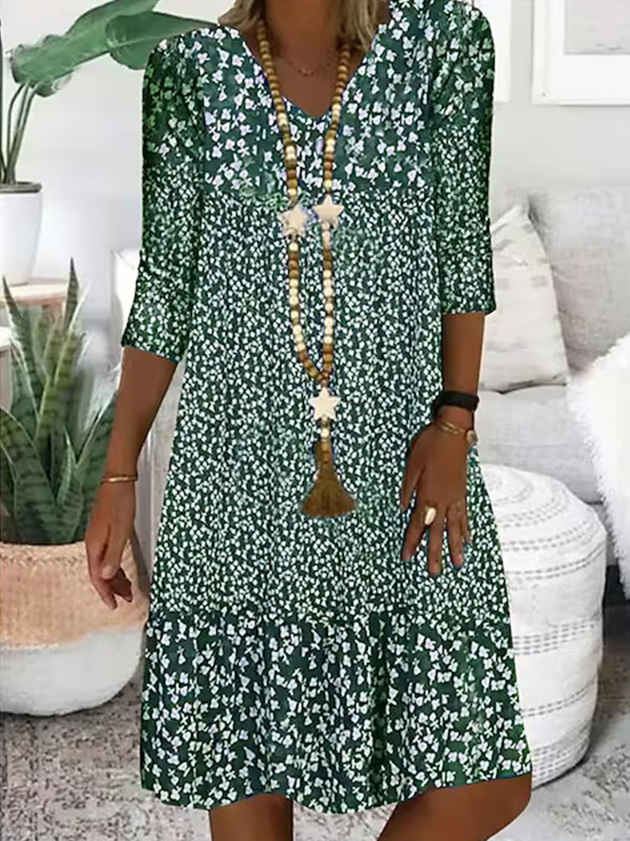 Floral V-Ausschnitt Kleid für Frühling & Alltag