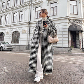 Eleganter Hahnentritt-Trenchcoat Perfekt für Frühlingstage