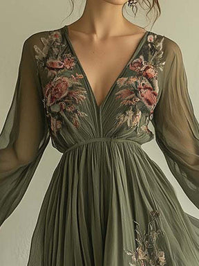 Floral Maxi Kleid mit V-Ausschnitt für Besondere Anlässe