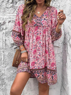 Frühlingshaftes Süßdruck V-Neck Mini-Kleid - Bequem, Vielseitig & Charmant