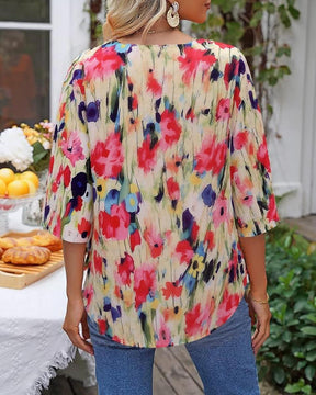 Romantic 3/4 Sleeve Floral Print Top