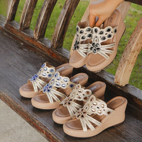 Boho Pailletten Keilsandaletten Perfekt für Frühjahr & Sommer