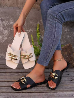 Elegante Damen-Slipper mit Kettenakzent für Alltag & Freizeit