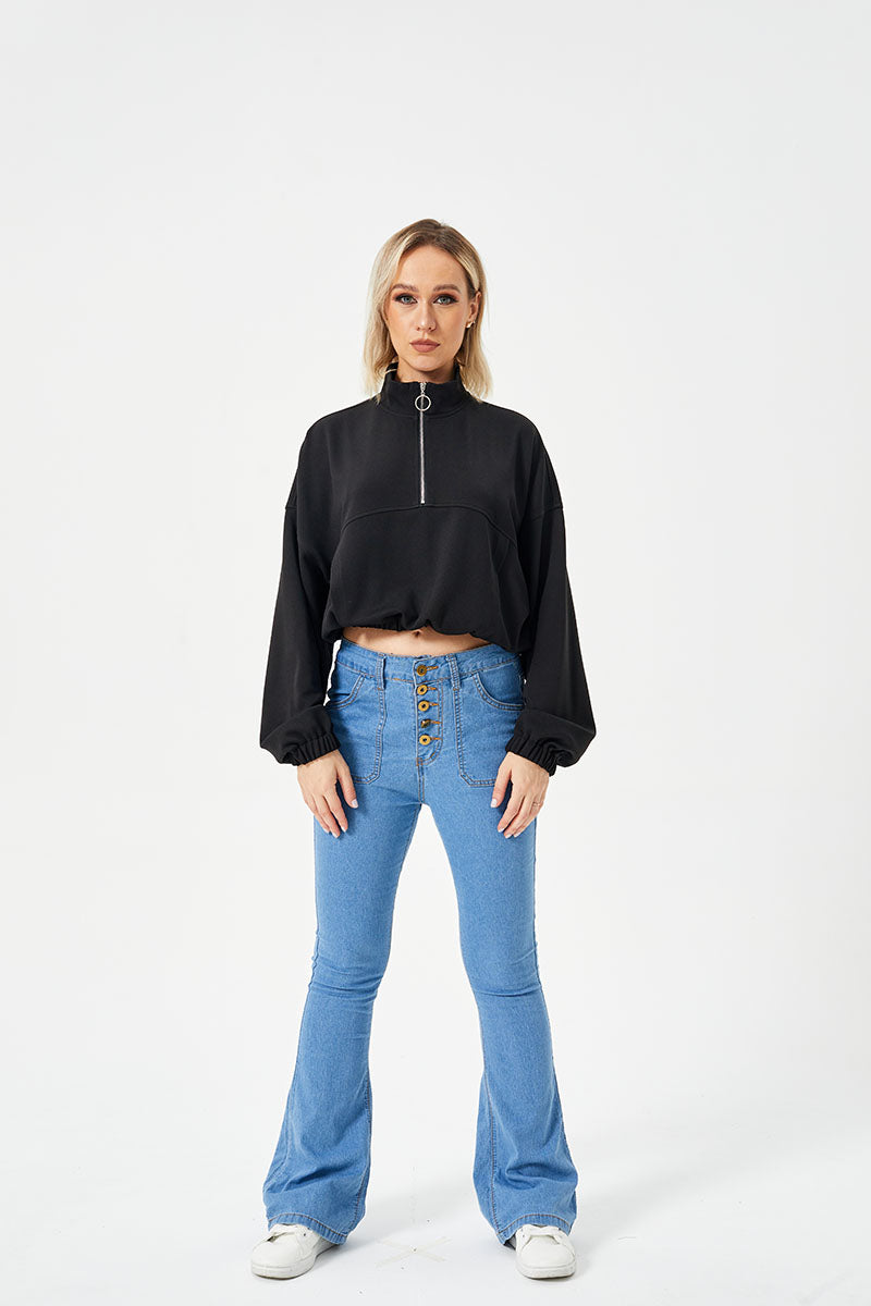 Lässiges Damen Sweatshirt mit Halbem Reißverschluss für Frühling