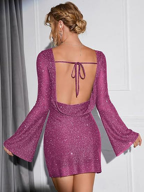 Elegantes Paillettenkleid mit langen Ärmeln für Events