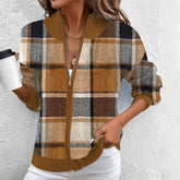 Brown V-Neck Langarm Karo-Cardigan - Stilvolle Wärme für den Frühling