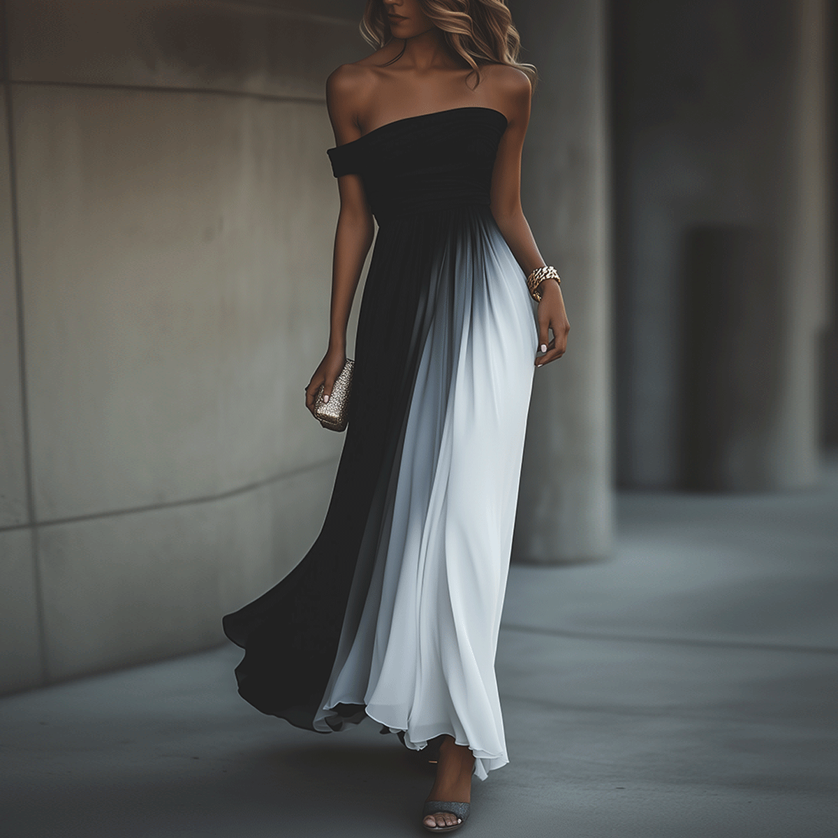 Elegantes Color Block Maxi Kleid in Schwarz - Der perfekte Frühlingsbegleiter