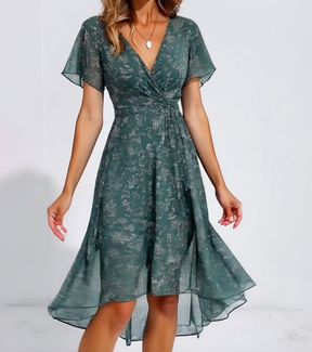 Unique Green V-Neck Midi-Kleid - Frühlingshafter Stil & Komfort