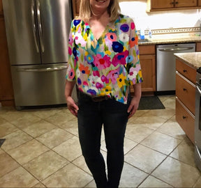 Romantic 3/4 Sleeve Floral Print Top