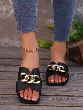 Elegante Damen-Slipper mit Kettenakzent für Alltag & Freizeit