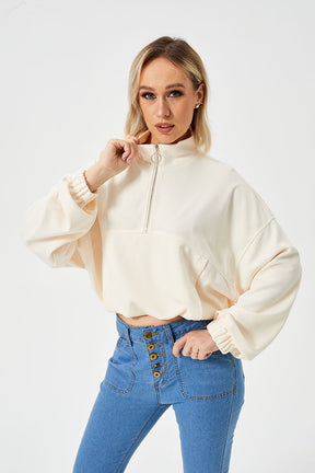 Lässiges Damen Sweatshirt mit Halbem Reißverschluss für Frühling