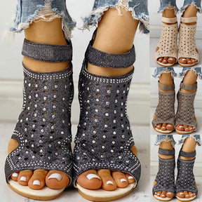 Glamouröse Rhinestones Sandalen mit Reißverschluss Sommer