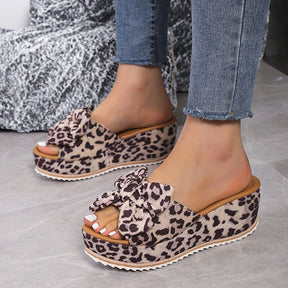 Leoparden Print Wedge Slippers Sommer Chic Damen