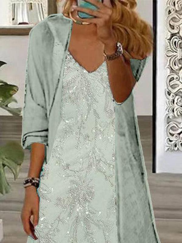 Elegantes Grünes Maxi-Kleid mit Jacke für Frühlingstage