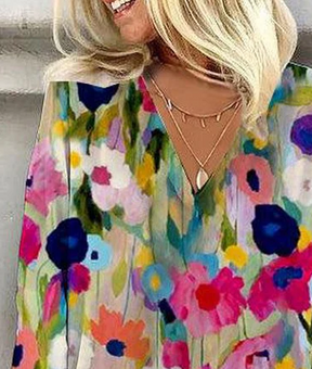 Romantic 3/4 Sleeve Floral Print Top
