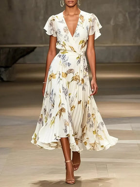 Modernes V-Neck Midi-Kleid mit kurzen Ärmeln - Der Frühlingstrend für Komfort & Eleganz