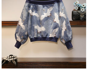 Eleganter Damen-Sweater mit Kranich-Muster für Alltag