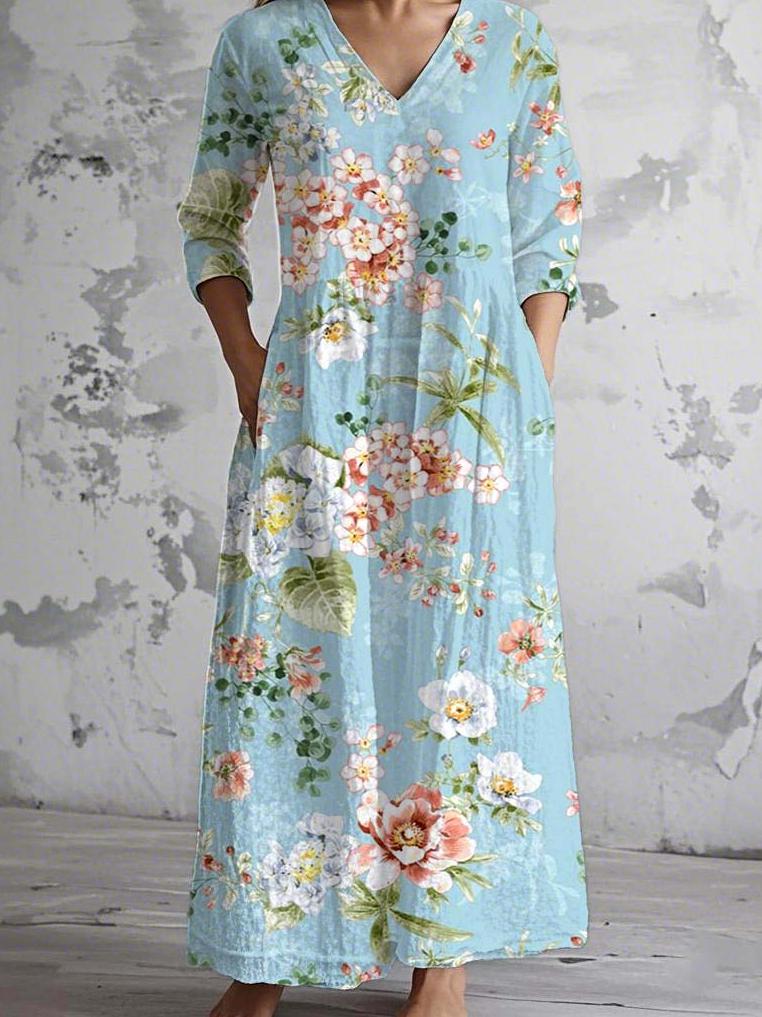 Floral V-Neck Maxi-Kleid für Alltag & Besondere Anlässe
