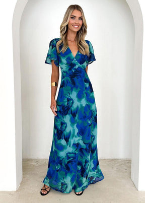 Jugendliches V-Ausschnitt Maxikleid: Leuchtend, Elegant & Perfekt für den Frühling