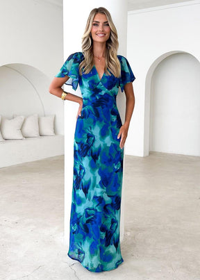 Jugendliches V-Ausschnitt Maxikleid: Leuchtend, Elegant & Perfekt für den Frühling