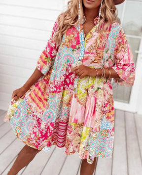 Süßes Rosa Mini-Kleid mit 3/4 Ärmeln - Perfekt für den Frühling