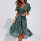 Unique Green V-Neck Midi-Kleid - Frühlingshafter Stil & Komfort