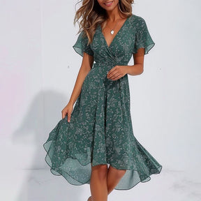 Unique Green V-Neck Midi-Kleid - Frühlingshafter Stil & Komfort