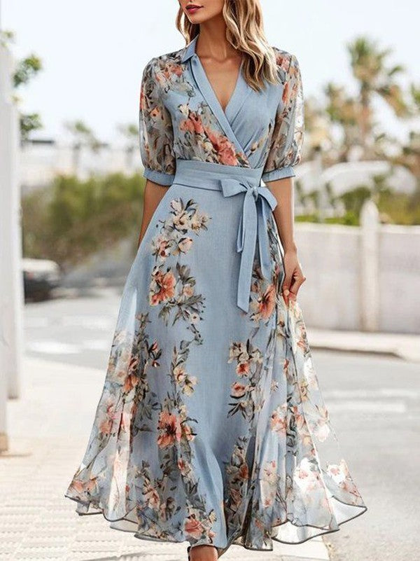 Elegantes Midikleid mit V-Ausschnitt für Frühling und Sommertage