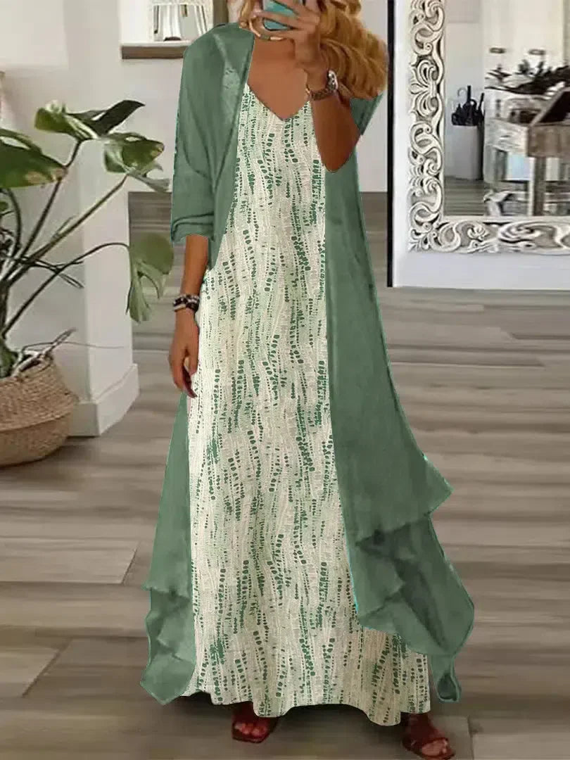 Elegantes Grünes Maxi-Kleid mit Jacke für Frühlingsevents