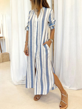 Chic Side Pocket Gestreiftes Maxi Kleid - Eleganz & Komfort für den Frühling