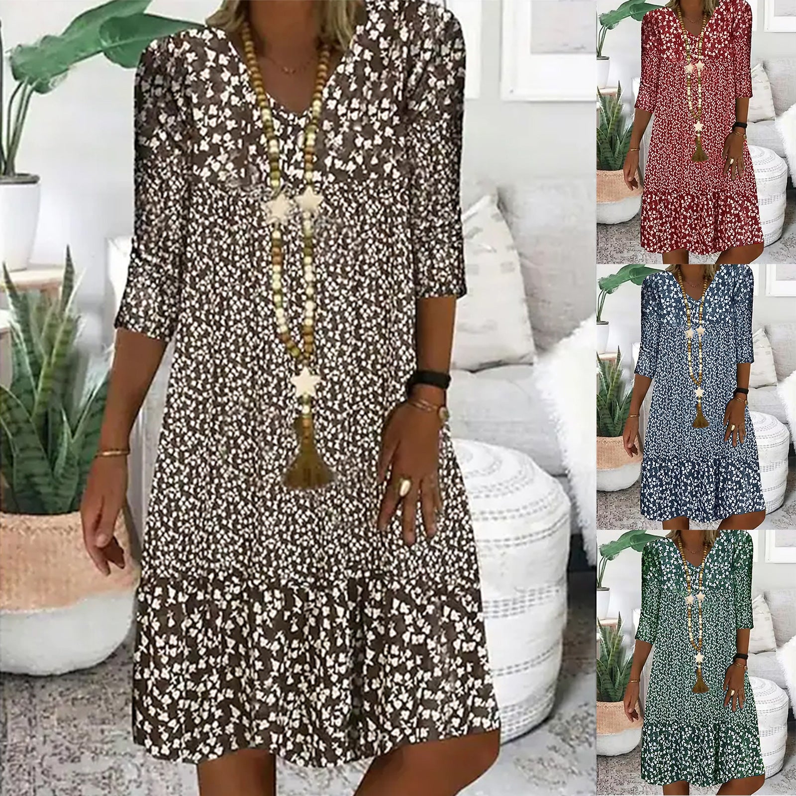 Floral V-Ausschnitt Kleid für Frühling & Alltag
