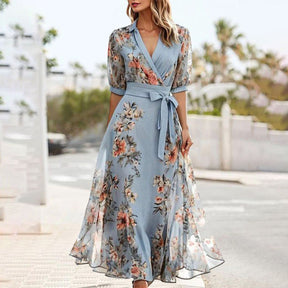 Floral Midi Kleid mit V-Ausschnitt für Frühlingsanlässe