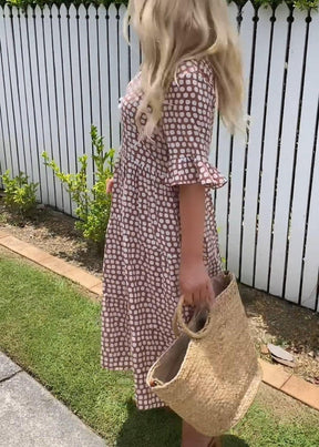 Khaki Midi Kleid mit Rundhals für Frühling & Anlässe