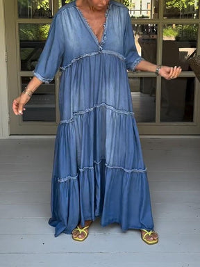 Fließendes Denim-Maxi-Kleid für Frühlingsanlässe