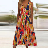Ärmelloses V-Neck Midi-Kleid in Leuchtendem Orange - Stilvoller Frühlingsbegleiter