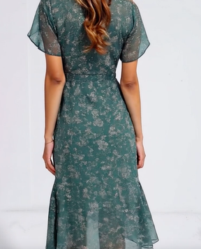 Unique Green V-Neck Midi-Kleid - Frühlingshafter Stil & Komfort