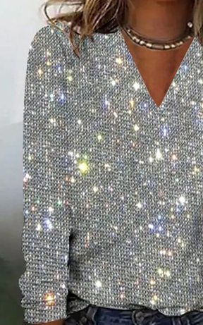 Gorgeous V-Neck Sequined Top - Funkelndes Highlight für den Frühling