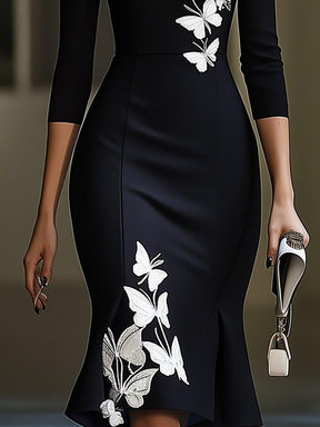 Stilvolles Butterfly Print Midi-Kleid für den perfekten Frühlingslook